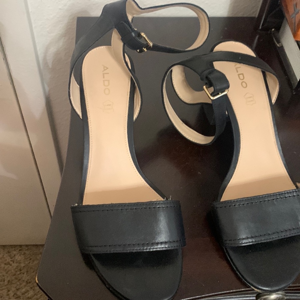 Black block heel sandals